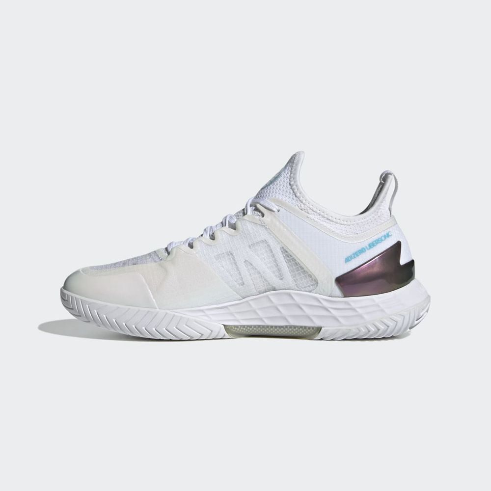 Chaussure Tennis Adidas Adizero Ubersonic 4 Blanche Argent Bleu Femme | BDR-94149171