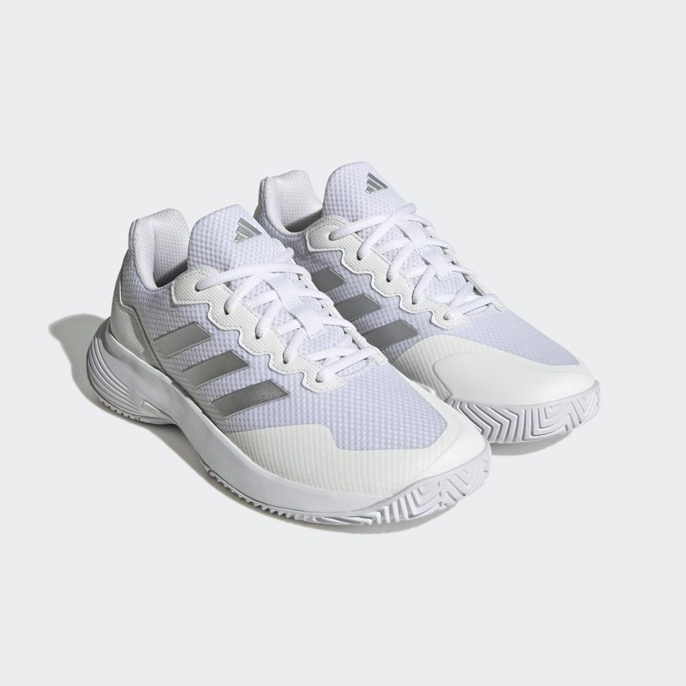 Chaussure Tennis Adidas Gamecourt 2.0 Blanche Argent Femme | IEX-79656437