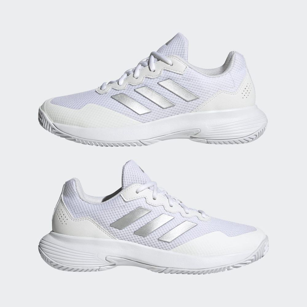 Chaussure Tennis Adidas Gamecourt 2.0 Blanche Argent Femme | IEX-79656437