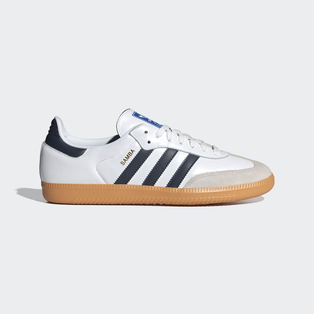 Basket Adidas Samba OG Blanche Bleu Marine Femme | LNG-15268180