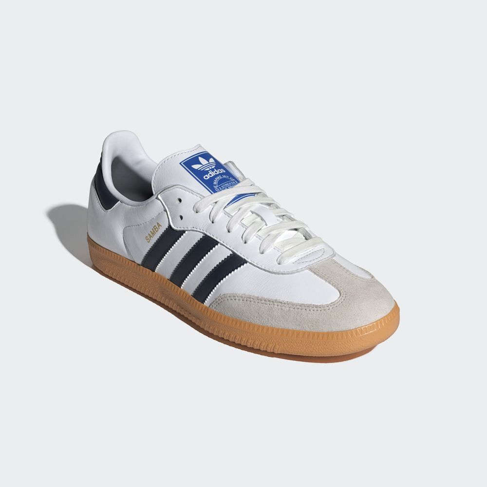 Basket Adidas Samba OG Blanche Bleu Marine Femme | LNG-15268180