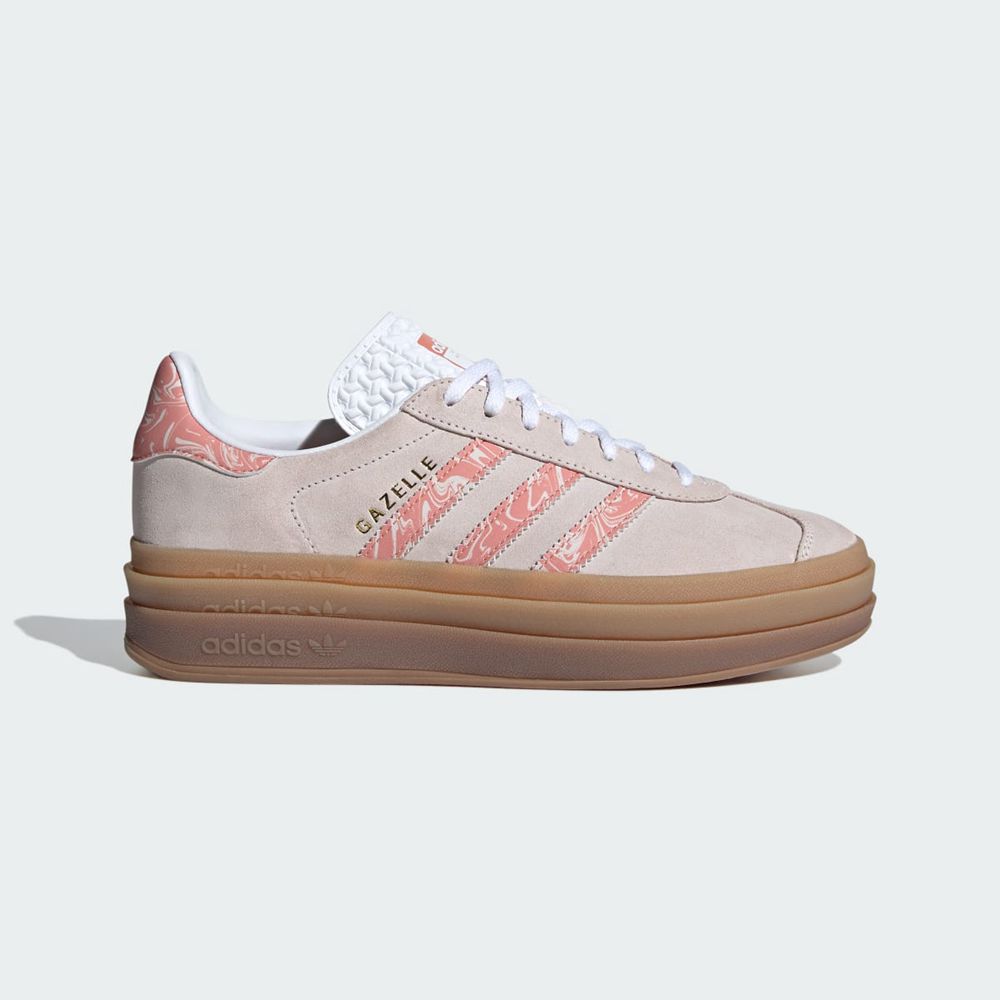 Basket Adidas Gazelle Bold Beige Rose Blanche Femme | UWD-73978900