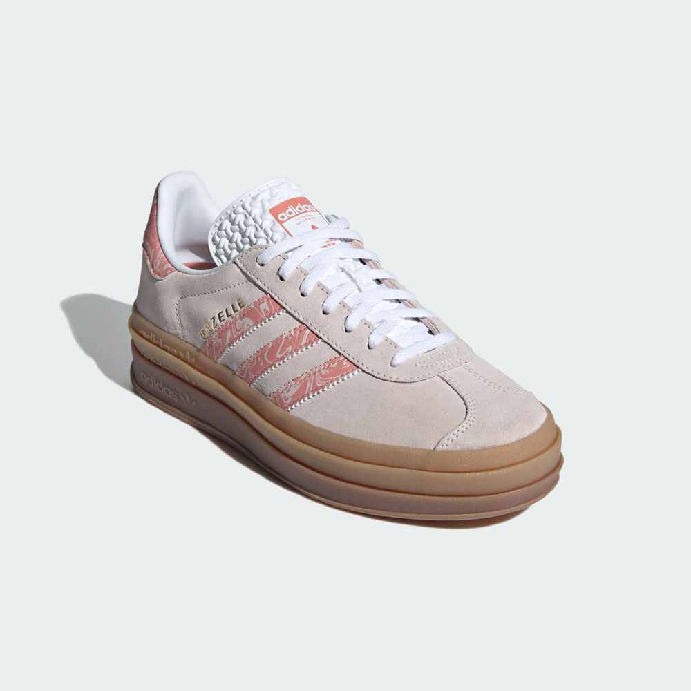 Basket Adidas Gazelle Bold Beige Rose Blanche Femme | UWD-73978900