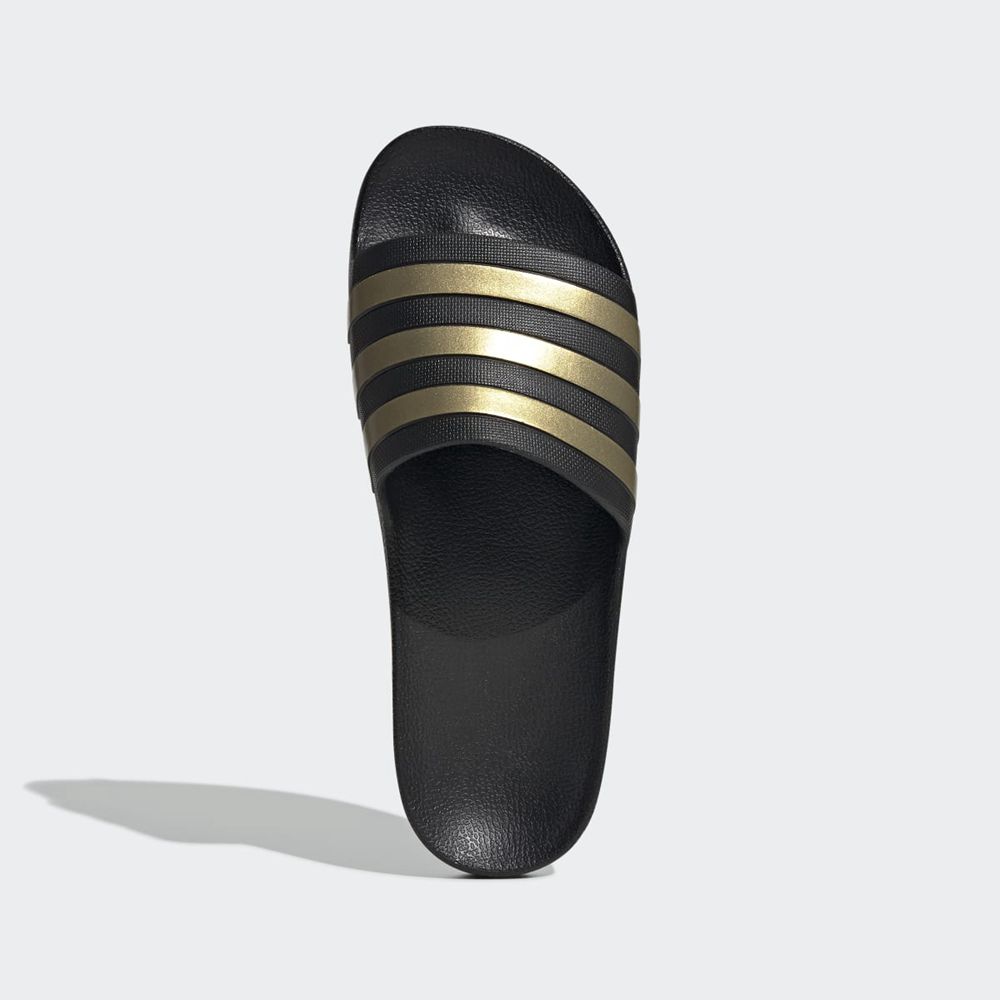 Claquette Adidas Adilette Aqua Noir Doré Femme | QKF-07444854