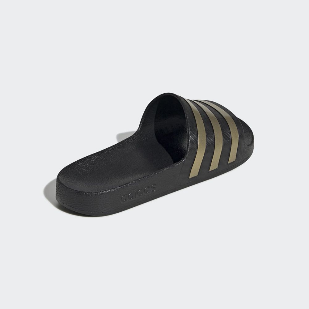 Claquette Adidas Adilette Aqua Noir Doré Femme | QKF-07444854