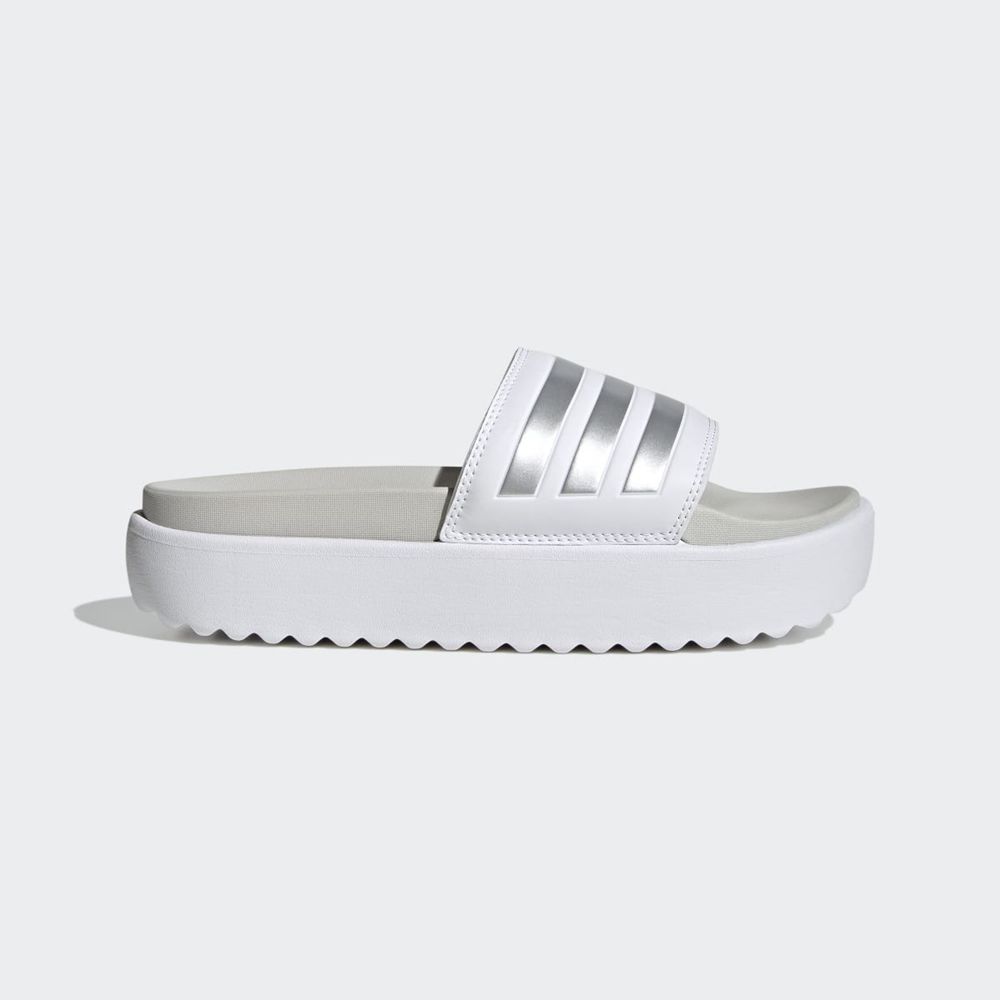 Claquette Adidas Adilette Platform Blanche Grise Femme | QVD-86103873