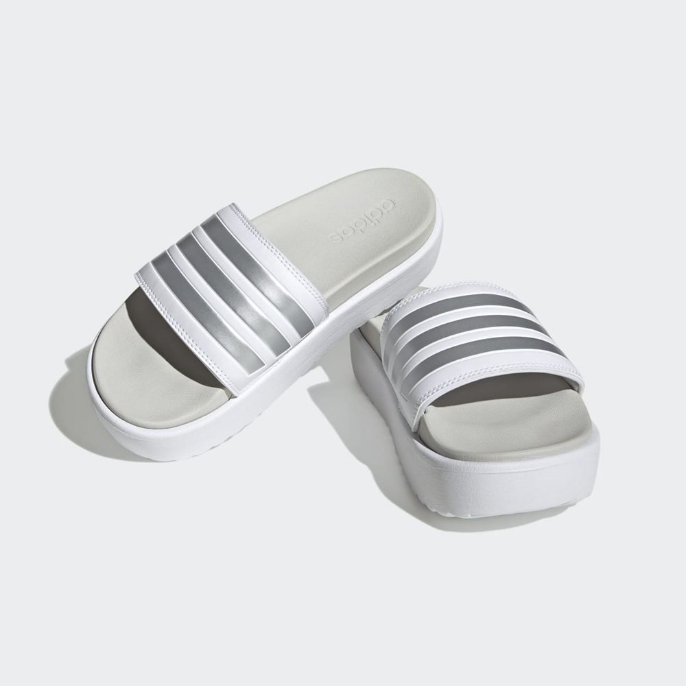 Claquette Adidas Adilette Platform Blanche Grise Femme | QVD-86103873