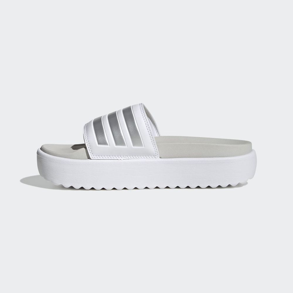 Claquette Adidas Adilette Platform Blanche Grise Femme | QVD-86103873