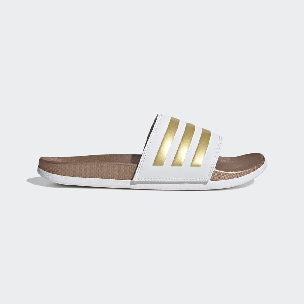 Claquette Adidas Adilette Comfort Blanche Doré Femme | PXM-50812389