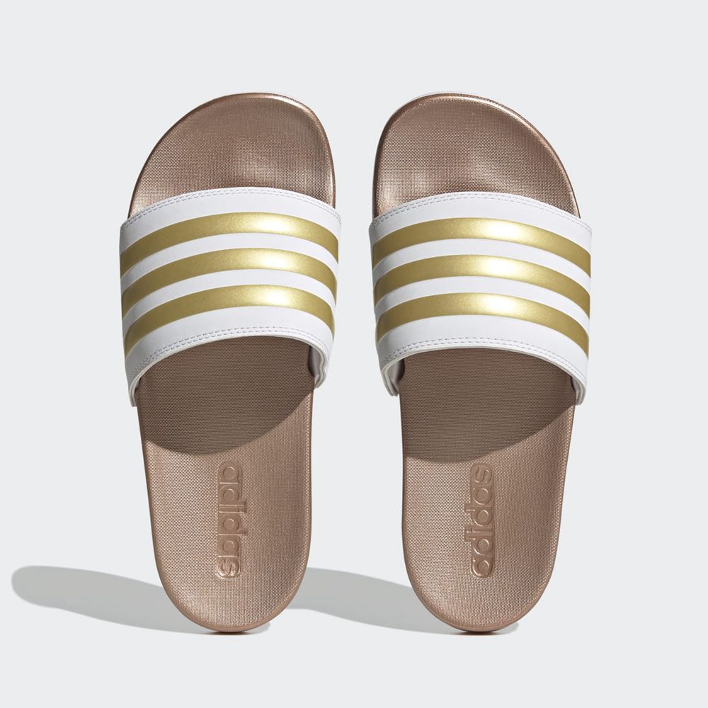 Claquette Adidas Adilette Comfort Blanche Doré Femme | PXM-50812389