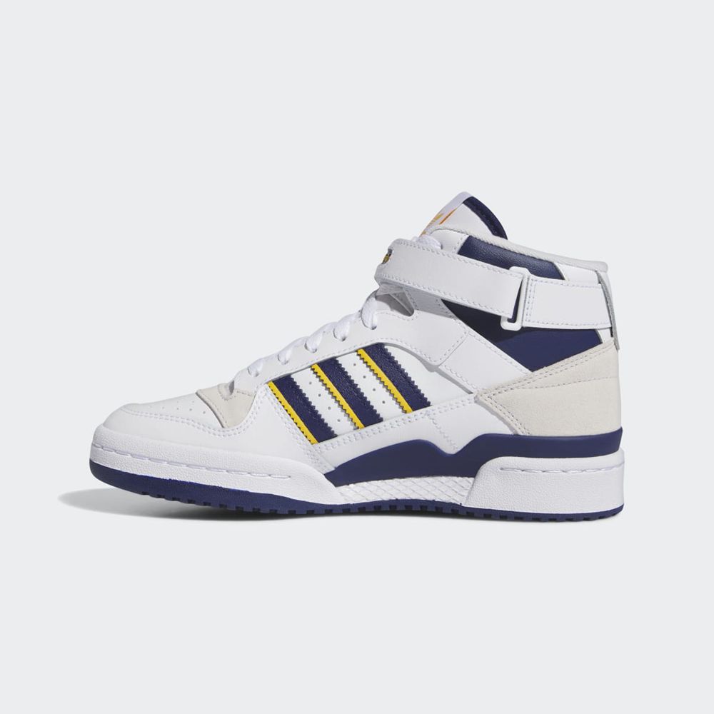 Basket Montante Adidas Forum Mid Blanche Bleu Jaune Femme | OHY-41342607