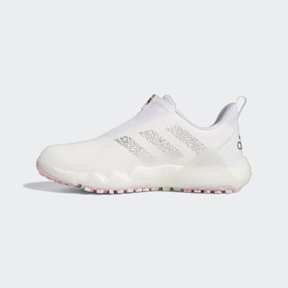 Chaussures De Golf Adidas Codechaos 22 Spikeless Blanche Argent Rose Femme | EMG-61125767