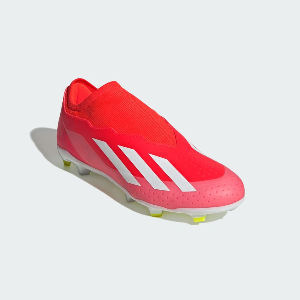 Chaussure de Foot Adidas X Crazyfast League Laceless Firm Ground Rouge Blanche Jaune Femme | XOI-81345259