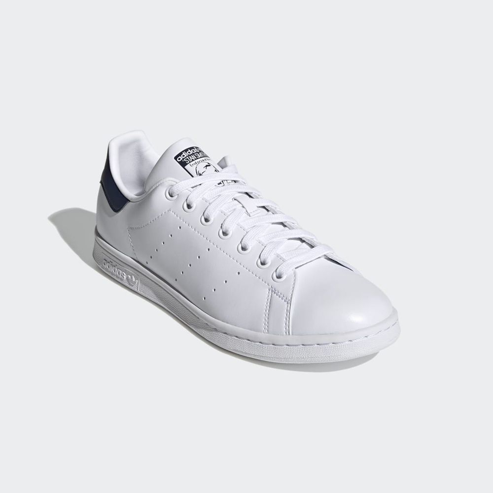 Basket Adidas Stan Smith Blanche Bleu Marine Homme | RXH-55411942