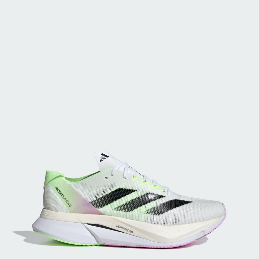 Chaussure Running Adidas Adizero Boston 12 Blanche Noir Vert Homme | XKD-55227140