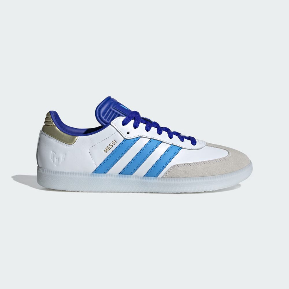 Chaussure Futsal Adidas Messi Samba Blanche Bleu Homme | RVM-03142543