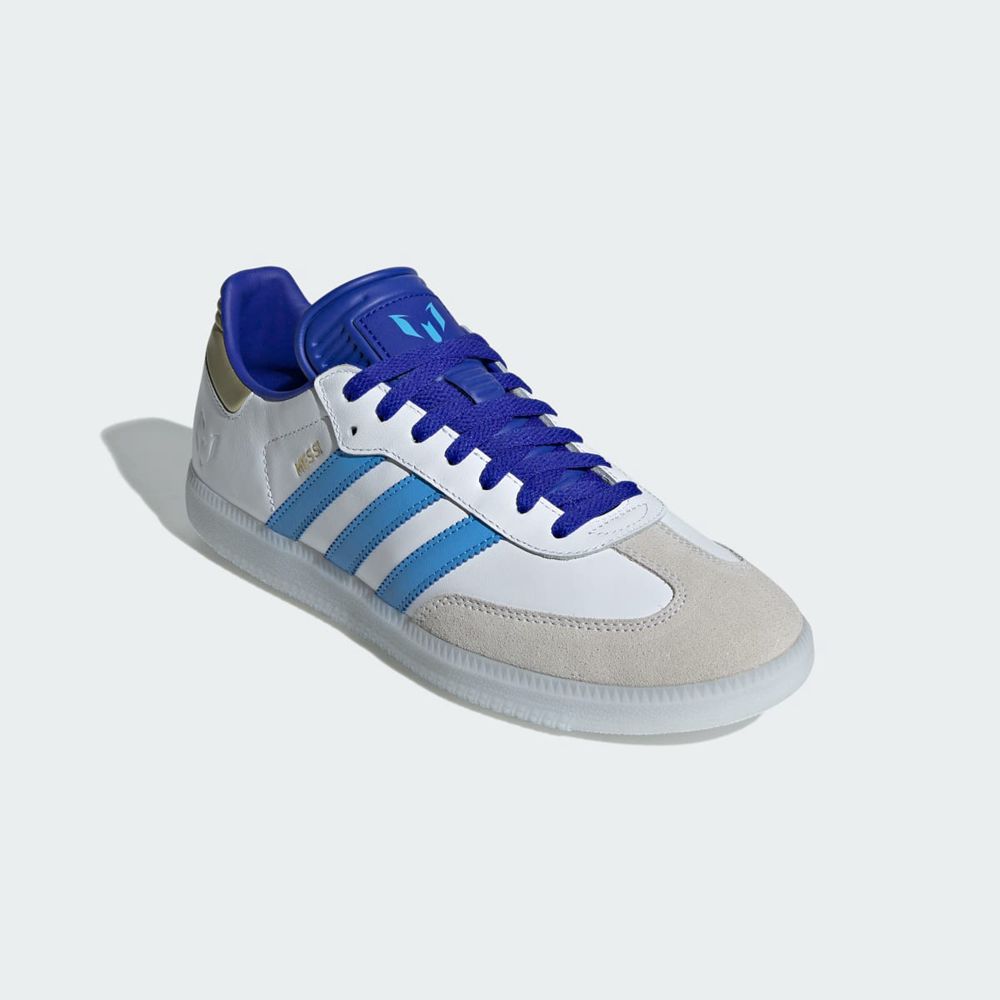 Chaussure Futsal Adidas Messi Samba Blanche Bleu Homme | RVM-03142543