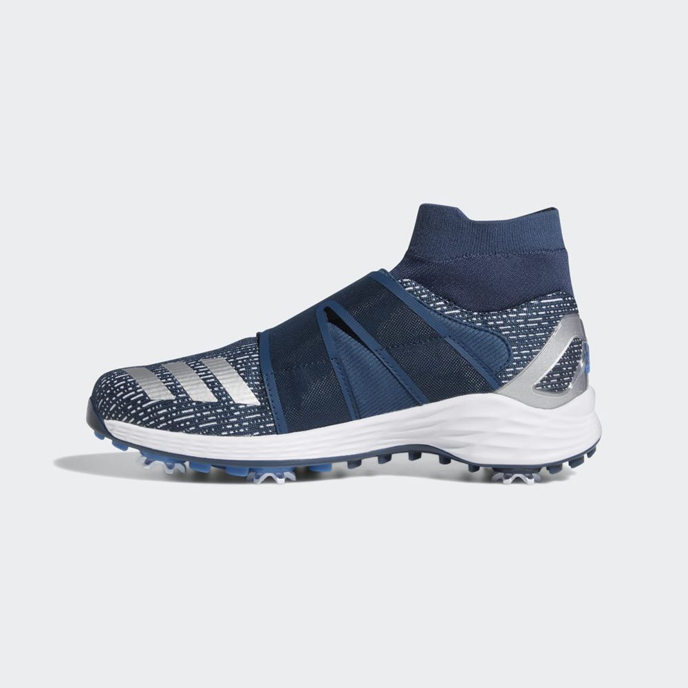 Chaussures De Golf Adidas ZG21 Motion Primegreen BOA Mid Bleu Marine Argent Blanche Homme | TZX-89970092