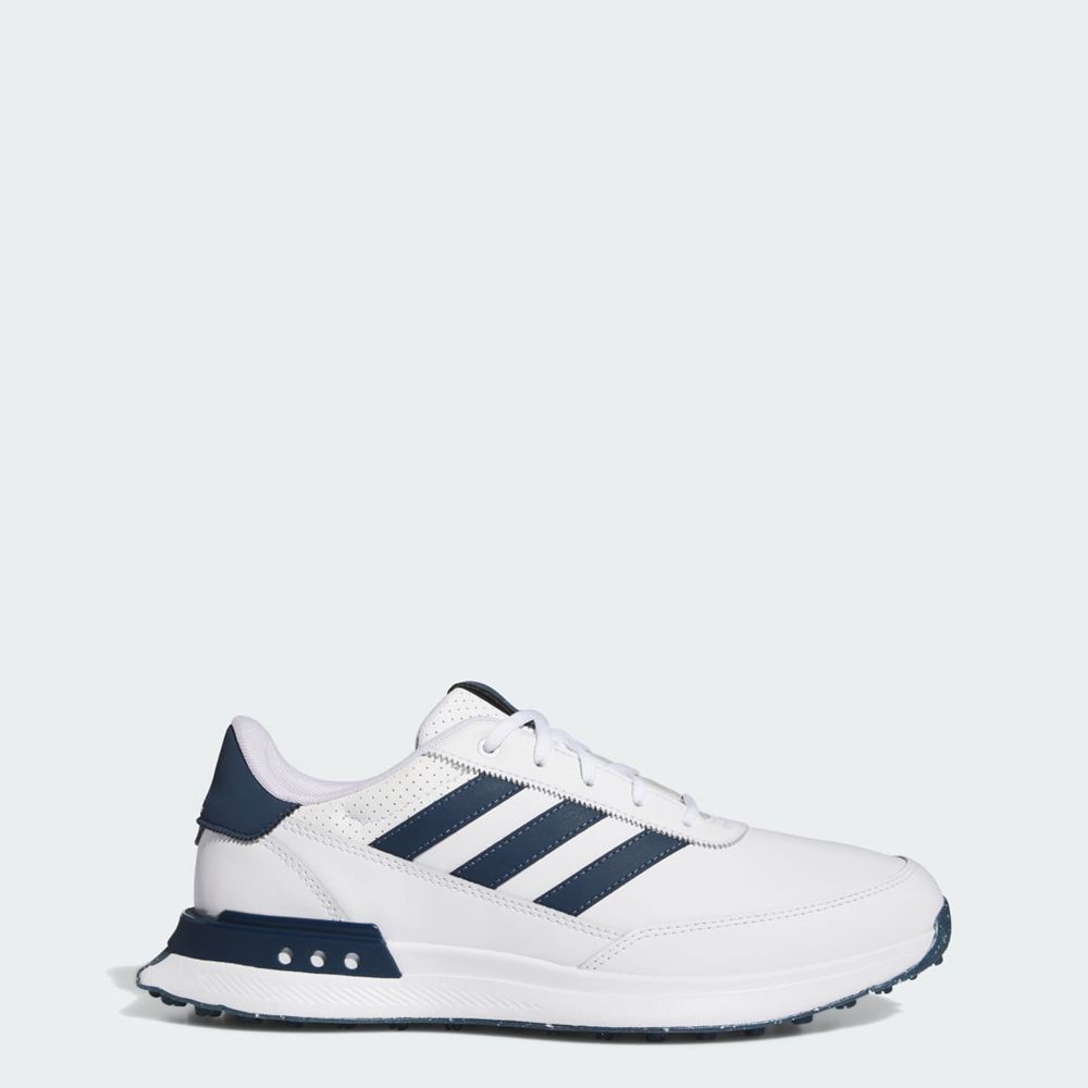 Chaussures De Golf Adidas S2G Spikeless Leather 24 Blanche Bleu Marine Argent Homme | PON-45678637