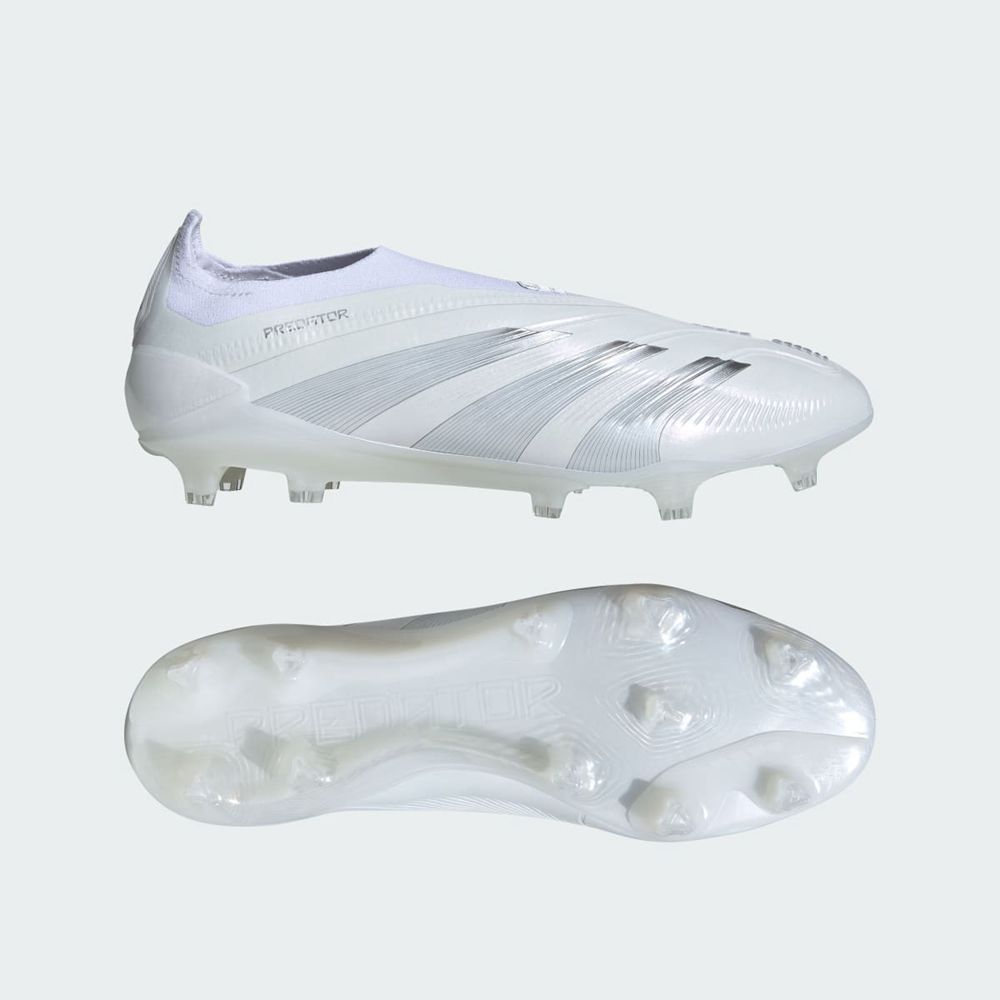 Chaussure de Foot Adidas Predator 24 Elite Laceless Firm Ground Blanche Argent Homme | XUF-81090465