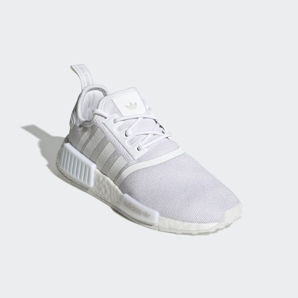 Basket Adidas NMD_R1 Refined Blanche Grise Enfant | AFB-34716066