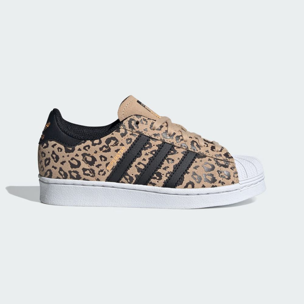 Basket Adidas Superstar Beige Noir Orange Enfant | SWU-93685078