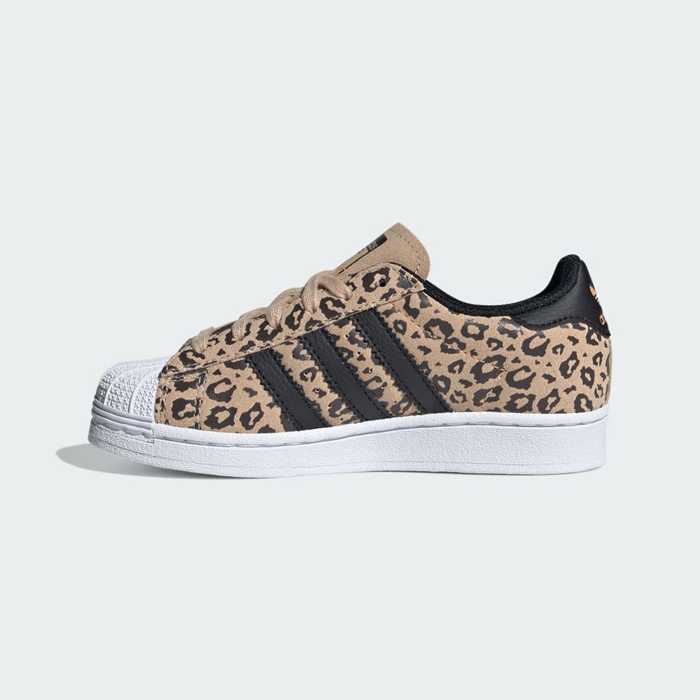 Basket Adidas Superstar Beige Noir Orange Enfant | SWU-93685078