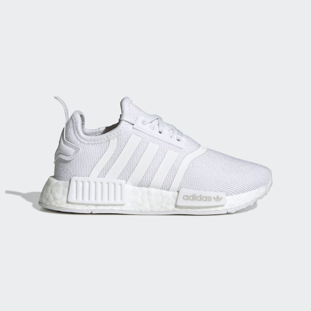 Basket Adidas NMD_R1 Refined Blanche Grise Enfant | YWE-73041002