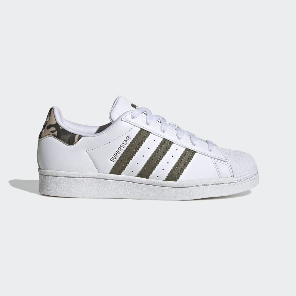 Basket Adidas Superstar Blanche Vert Olive Enfant | IHT-71754506