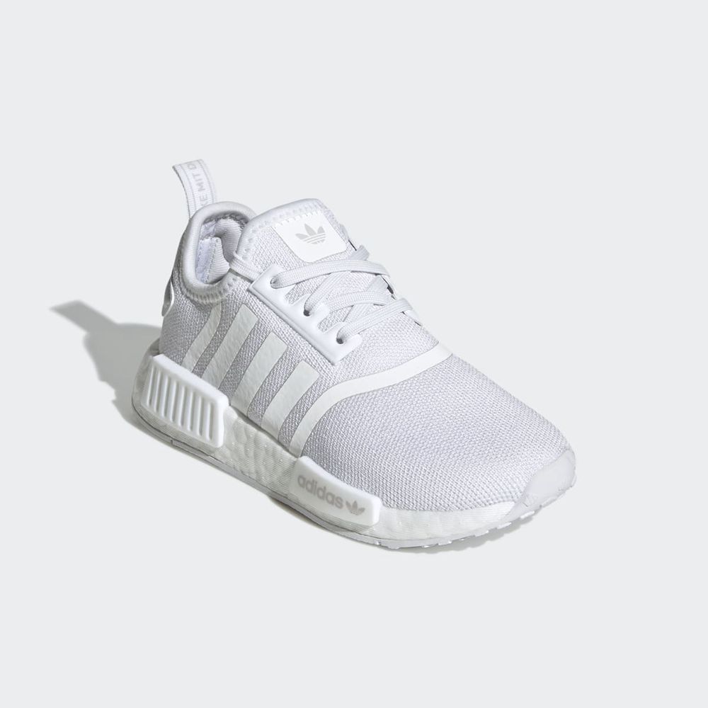 Basket Adidas NMD_R1 Refined Blanche Grise Enfant | YWE-73041002