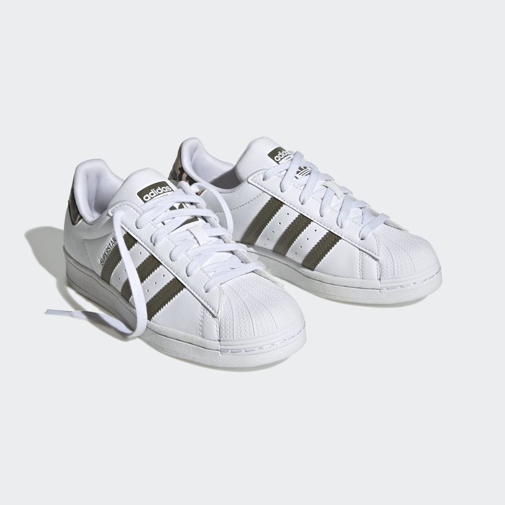 Basket Adidas Superstar Blanche Vert Olive Enfant | IHT-71754506