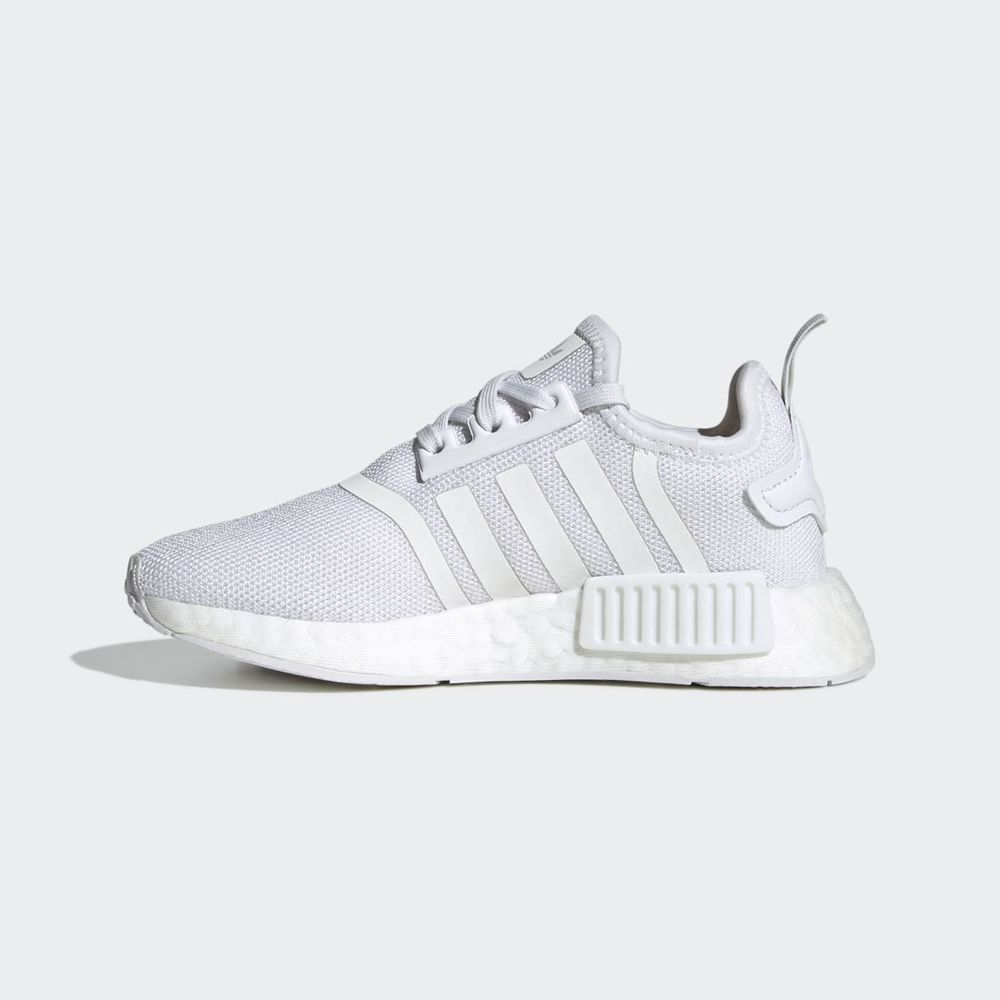 Basket Adidas NMD_R1 Refined Blanche Grise Enfant | YWE-73041002