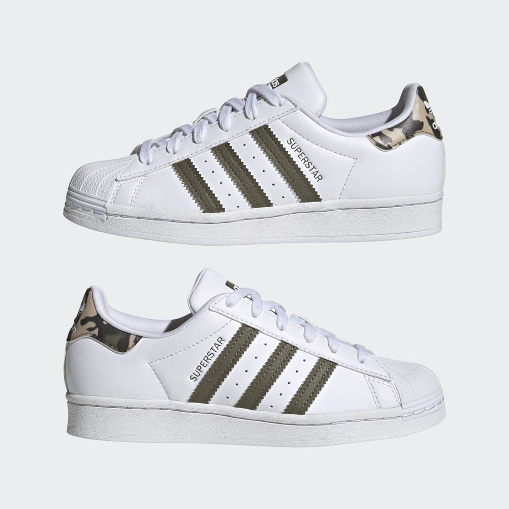 Basket Adidas Superstar Blanche Vert Olive Enfant | IHT-71754506