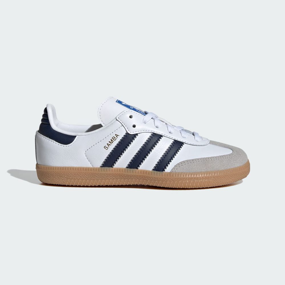 Basket Adidas Samba OG Blanche Bleu Marine Enfant | QDT-67996432