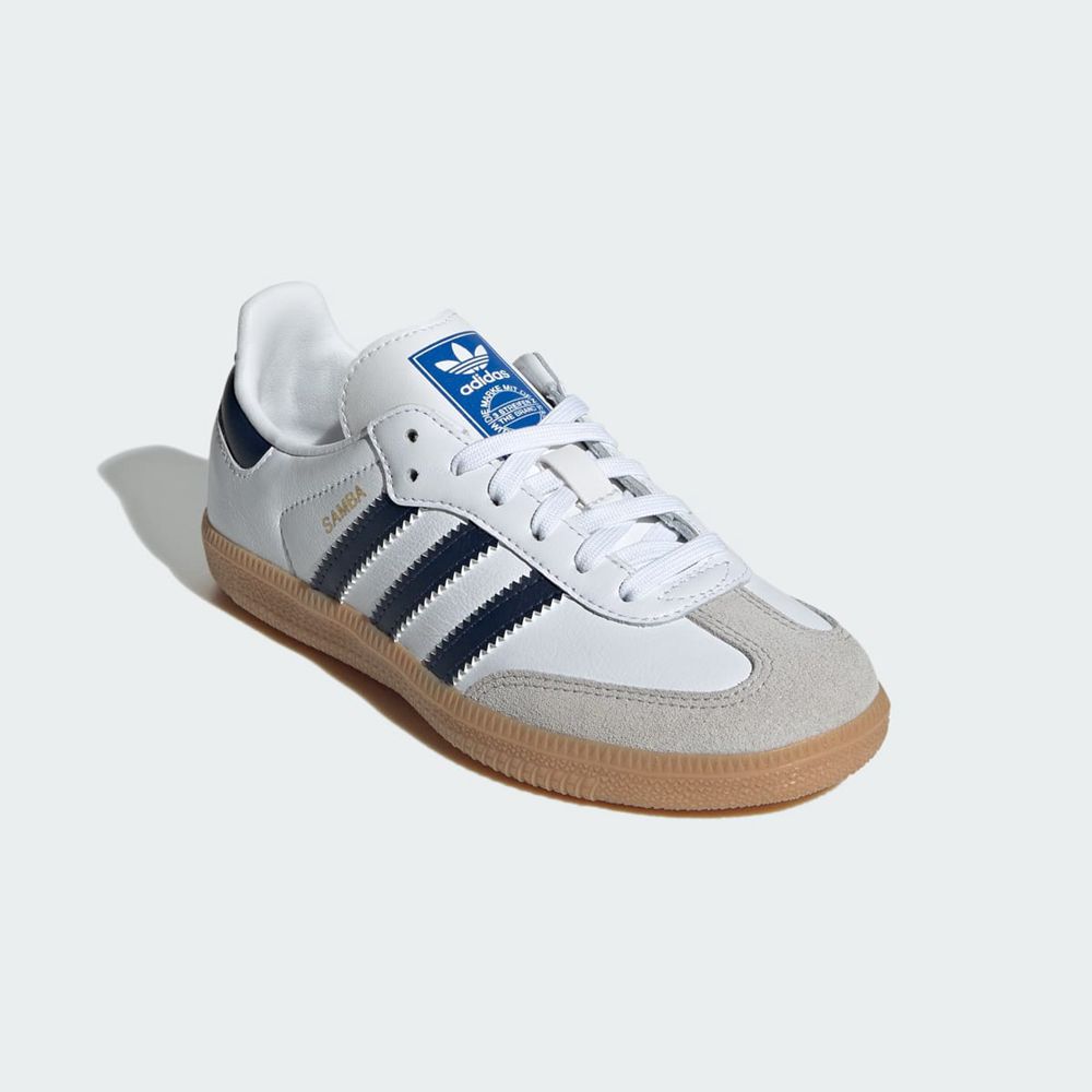 Basket Adidas Samba OG Blanche Bleu Marine Enfant | QDT-67996432