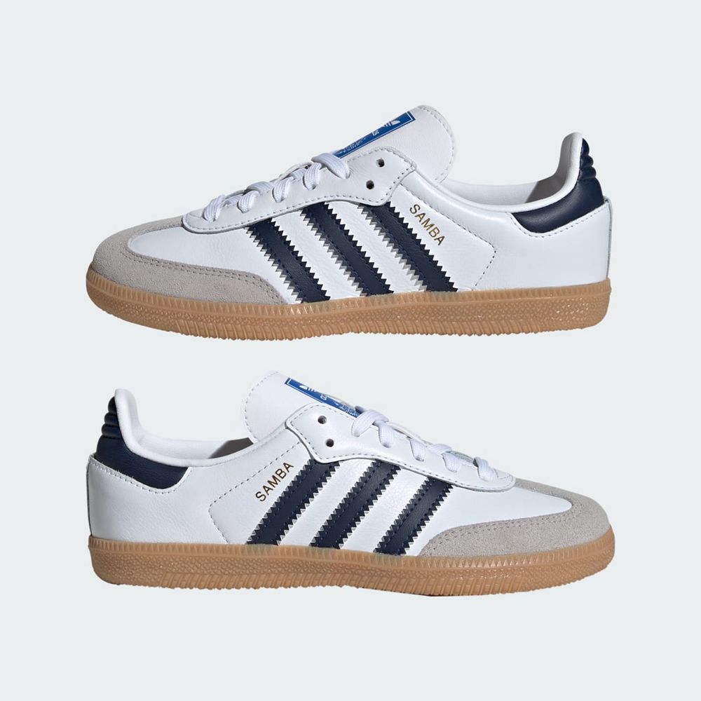 Basket Adidas Samba OG Blanche Bleu Marine Enfant | QDT-67996432