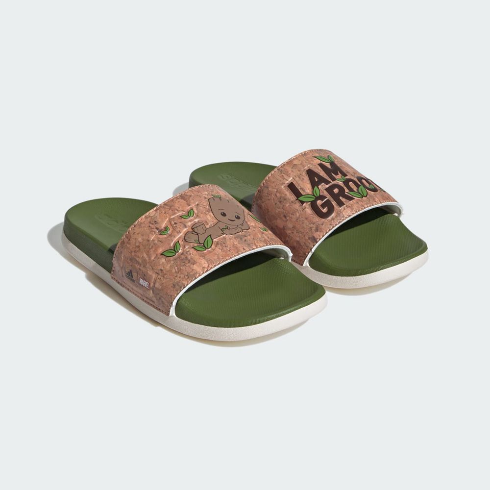 Claquette Adidas Adilette Comfort x Marvel Blanche Noir Vert Olive Enfant | TJQ-71848448