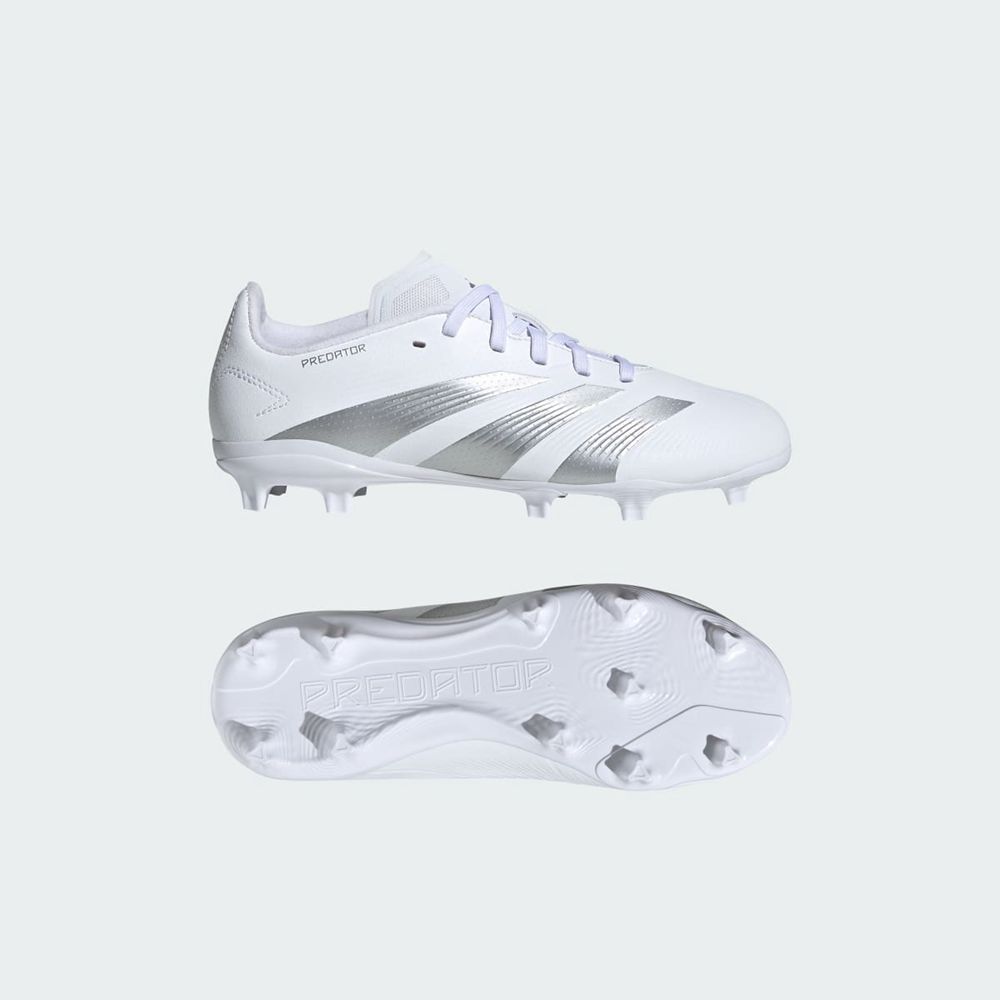 Chaussure de Foot Adidas Predator 24 League Firm Ground Blanche Argent Enfant | MWT-16621004