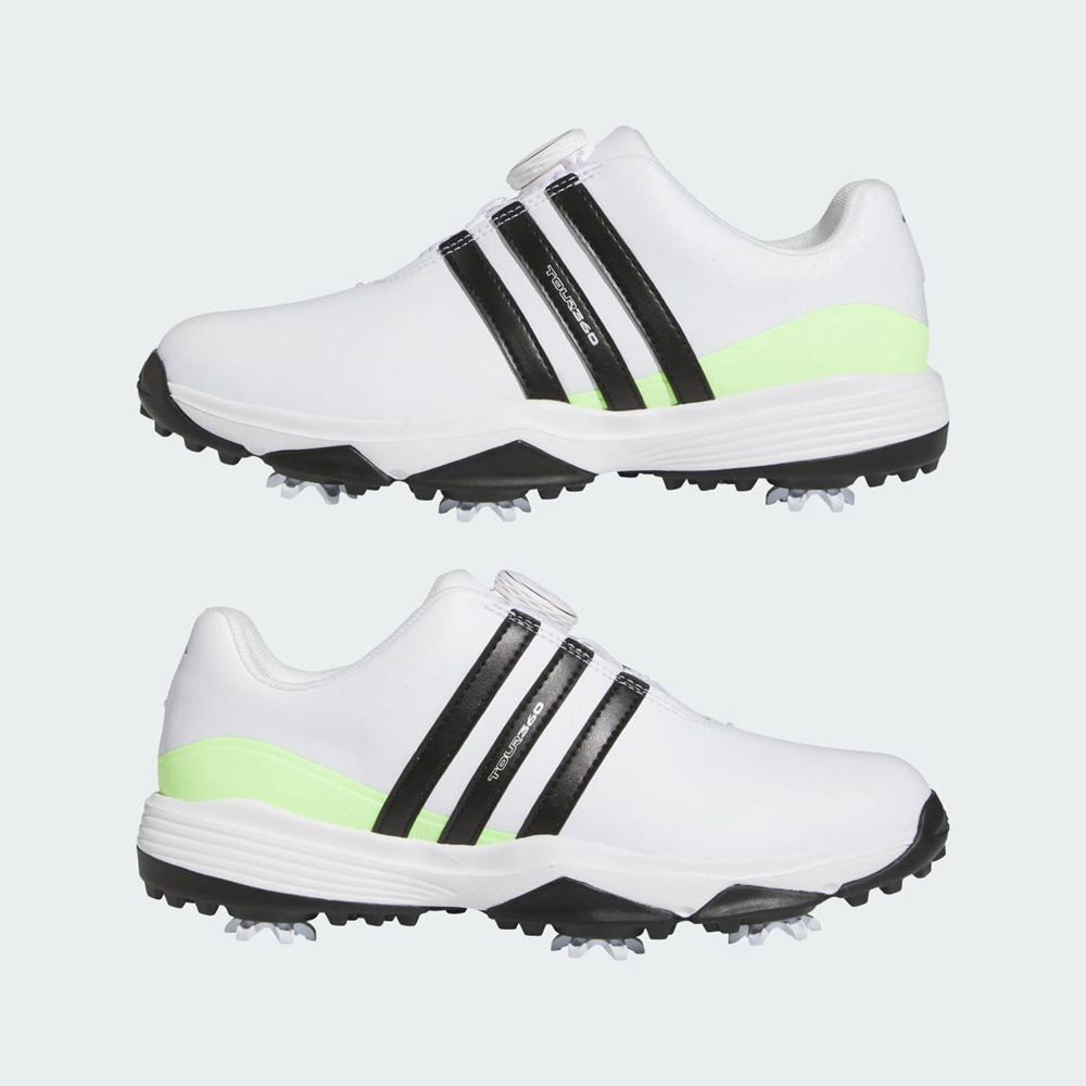 Chaussures De Golf Adidas Tour360 24 BOA Blanche Noir Vert Enfant | YHZ-62596329