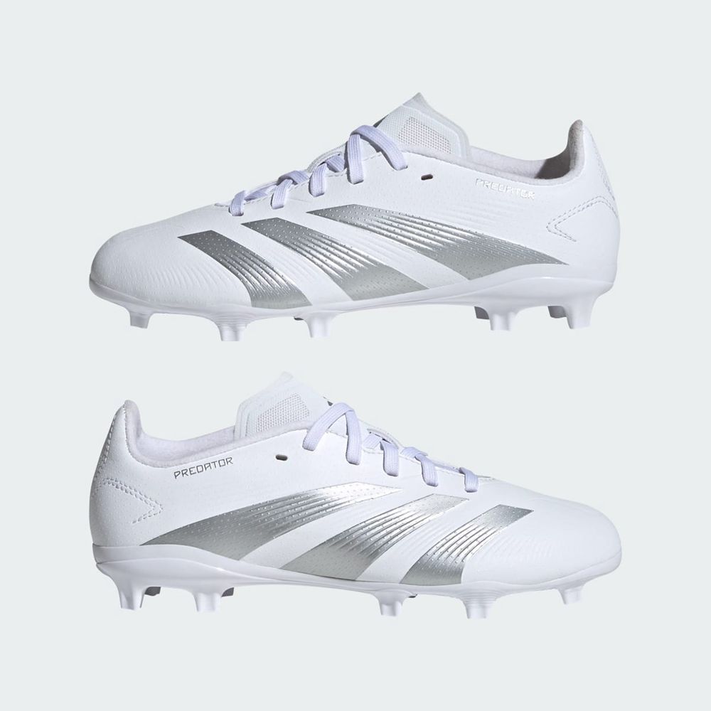 Chaussure de Foot Adidas Predator 24 League Firm Ground Blanche Argent Enfant | MWT-16621004