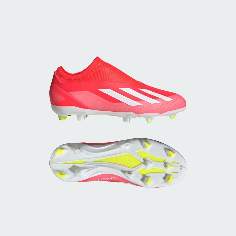 Chaussure de Foot Adidas X Crazyfast League Laceless Firm Ground Rouge Blanche Jaune Enfant | WHU-73729594