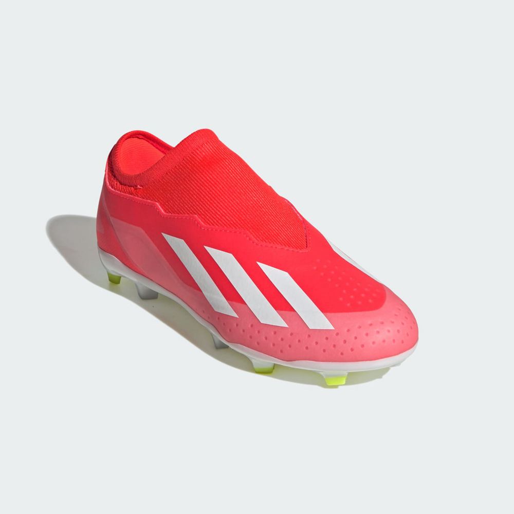 Chaussure de Foot Adidas X Crazyfast League Laceless Firm Ground Rouge Blanche Jaune Enfant | WHU-73729594