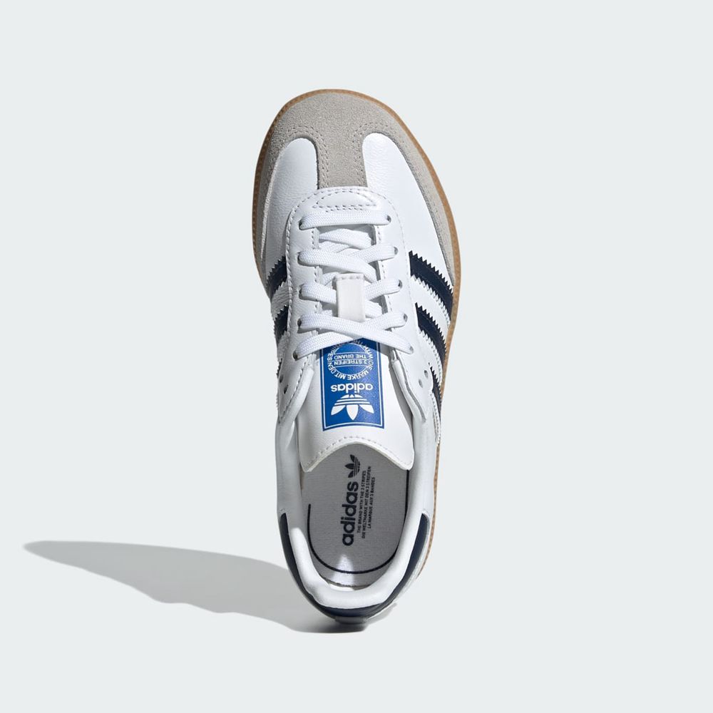 Basket Adidas Samba OG Blanche Bleu Marine Enfant | CMZ-96330301