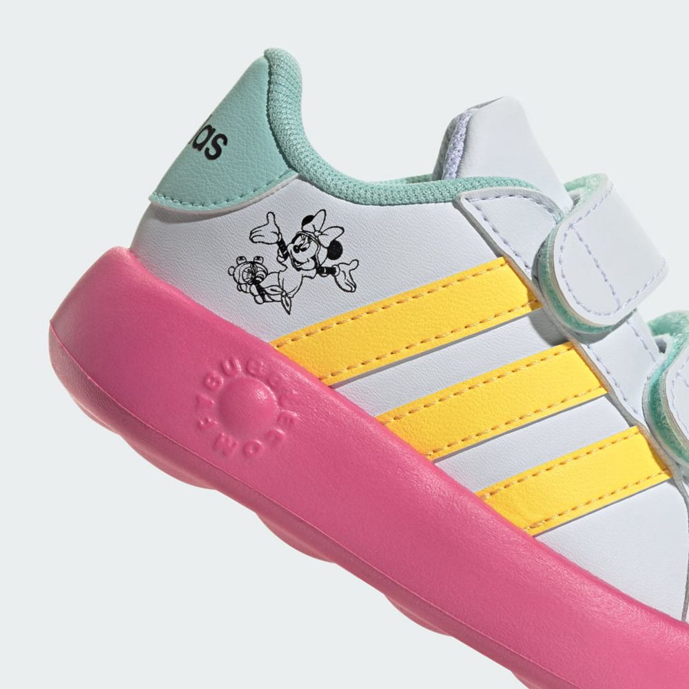 Basket Adidas Grand Court Minnie Tennis Sportswear Blanche Vert Jaune Enfant | KBN-25953476